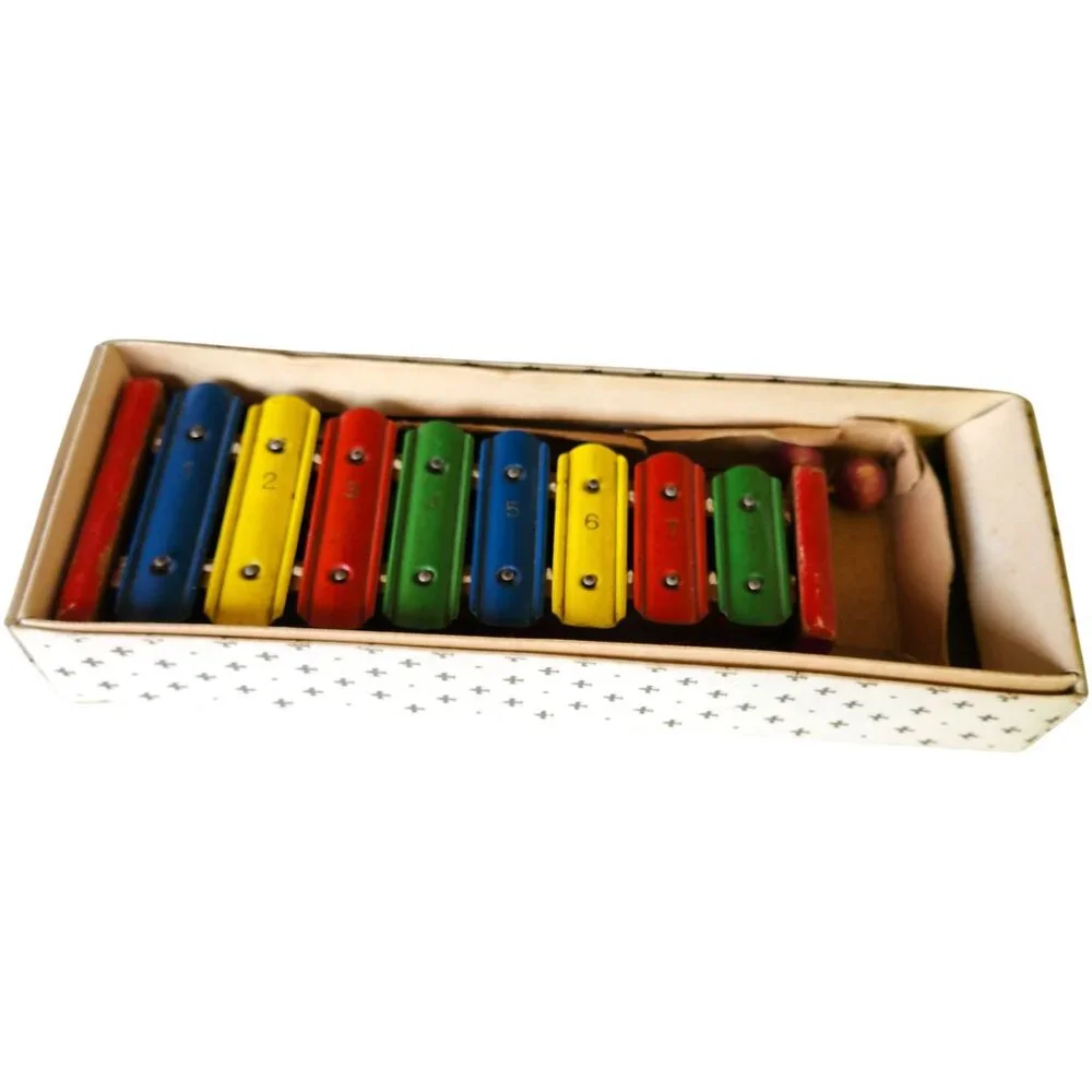 Vtg F.M.T Metallic Xylophone w/Folding Wire Stand Original Box Made in Japan